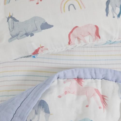 Image of Little Unicorn Toddler Bedding 3-Piece Set | Includes Comforter, Crib Sheet & Pillowcase | Soft & Breathable Muslin Fabric | for Convertible Cribs & Toddler Beds (Unicorns)
