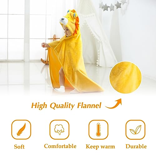 Image of TONWHAR 0-4 Years Toddlers' And Kids' Boys Girls Animal Face Hooded Blanket Baby's Bathrobe,Plush After Bath Blanket (Lion)