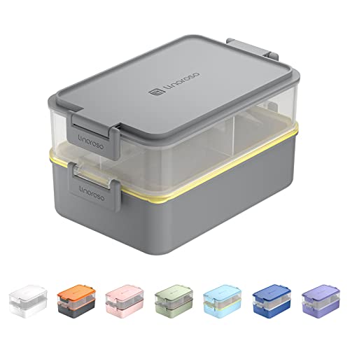 linoroso Bento Lunch Box for Adults with 3 Compartments Lunchbox with Sauce Container and Utensils