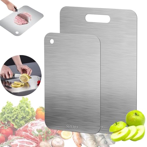 2 Stück Titan Schneidebrett, Edelstahl 304 Beidseitig, Titanium Cutting Board, Schneidebrett aus Titan, Metall für Fleisch, Gemüse, Obst Schneiden (A)