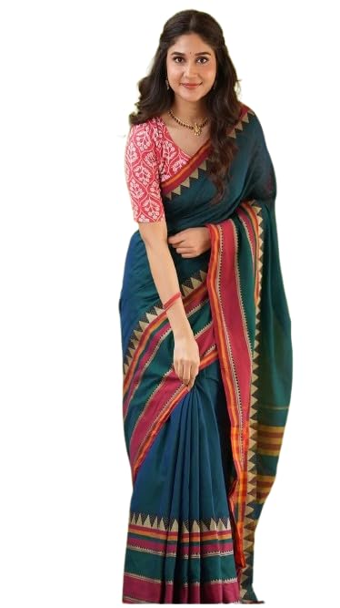 piyari fashion Traditional Cotton Khadi Handloom Saree, Brown with Geometric Border, Cotton Blend, Traditional Style, Formal Wear-picture-38