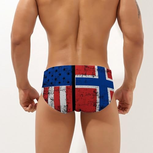 Norwegian Flag and USA Flag Mens Swim Briefs Sexy Bikini Swimwear Bathing Suits Trunks2