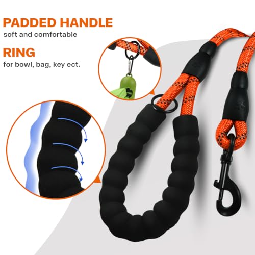 Taglory Hundeleine mit bequemen gepolsterten Griff, robuste Hundeleine zum Trainieren und Gassi gehen, 150×1.2cm Reflektierend Führleine aus weichem Nylon für große Hunde, orange