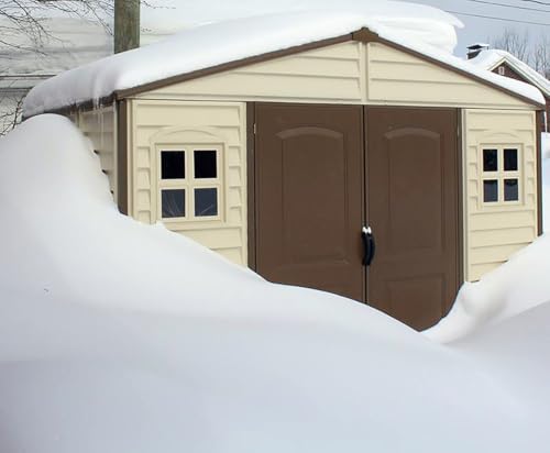 WoodSide 10 x 8 (8.02 m2) Plastic Garden Shed with 3 Fixed Windows & Metal Foundation Kit & EverMore 4 x 6 (1.98 m2) Plastic Garden Storage Shed, All-Weather Outdoor Storage Solution - Image 5