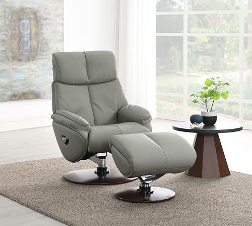 Sillón tapizado de cuero gris con otomán marrón miniatura 2