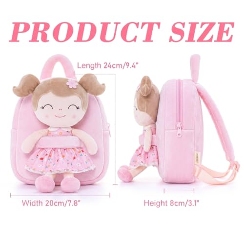 Image of Gloveleya Kids Backpacks Girls Backpack Plush Bags Diaper Bag Backpack with Floral Doll Pink