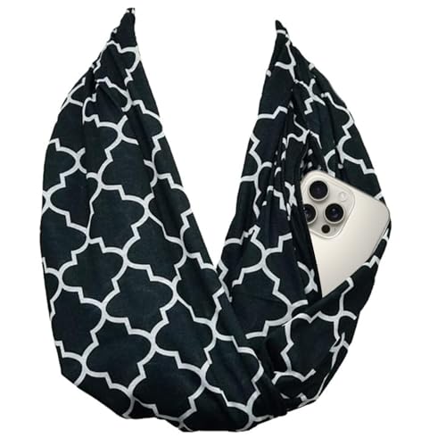 Pop Fashion Quatrefoil Infinity Scarf for Women - Travel Scarf with Hidden Pocket - Women Infinity Scarves for All Seasons (Black)