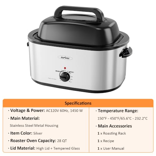 Image of Sunvivi Roaster Oven, Electric Roaster Pan with Lid 28QT for Large Turkey