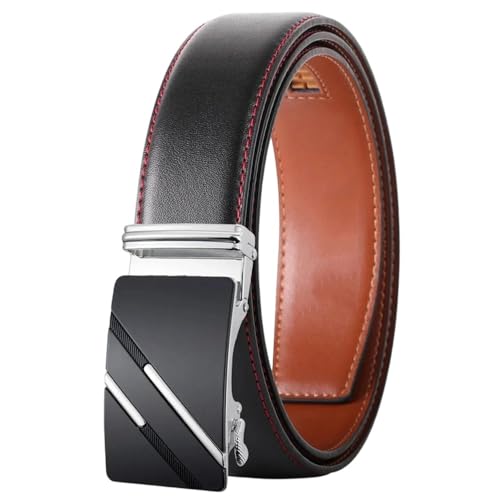 Men's Genuine Leather Automatic Buckle Belt, Solid Color Casual Business Belt Ply36-1245-S13 130cm