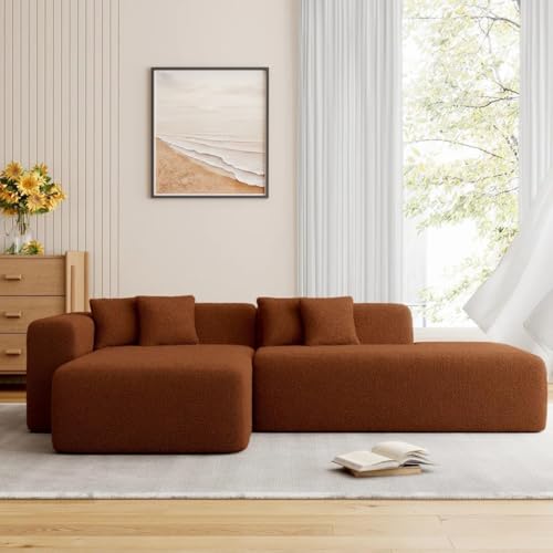 Image of Modern Classic L Shape Sectional Sofa Set, Chesterfield Style 4 Seater Sofa Set with Pillows for Living Room, Bedroom and Office and Hallway Colour (Brown L-S)