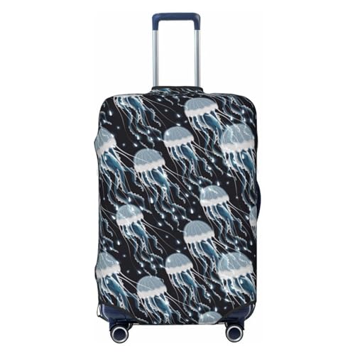 White Jellyfish Print Black Luggage Cover Protector Anti-Scratch Washable Fits 18-32 Inch Luggage-Small