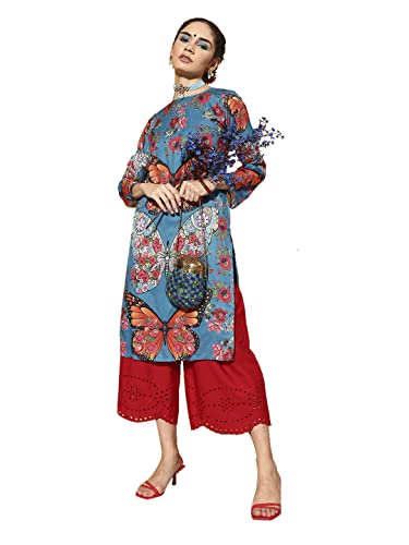 Image of Womanista Women's Polyester Straight Fit Straight Print Parade Kurta