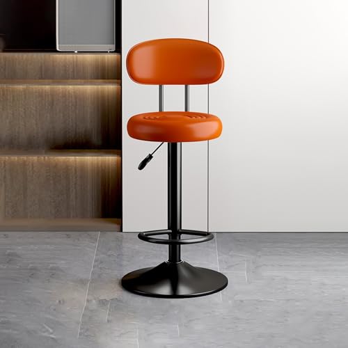 Taburete de Bar Moderno de Cuero Sintético Ajustable, Sillas de Comedor, Giratorio 360 Grados, Simple y Moderno, Apto para Cocina, Comedor y Cafetería(Orange,Large)
