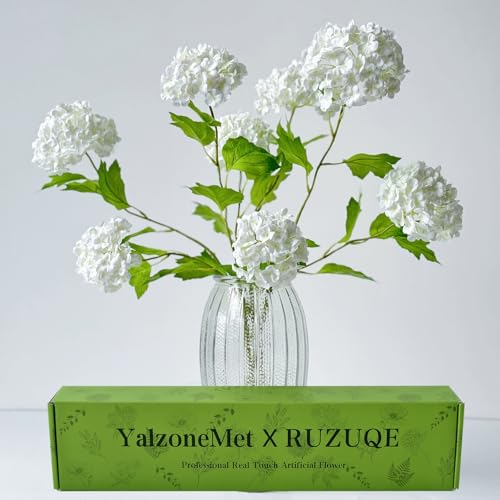 YalzoneMet 4 Pcs 26.8'' Viburnum Artificial Flower Snowball Lifelike Long