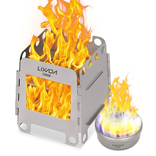 Camping Kocher, Mini Titanium Holzofen Tragbar Leicht Holz Herd mit Mini-Spirituskocher für Outdoor Camping Kochen Picknick BBQ, Holzofen und