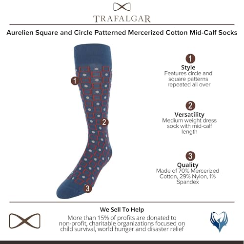 Trafalgar Men's Aurelien Square and Circle Patterned Mercerized Cotton Mid-Calf Socks2