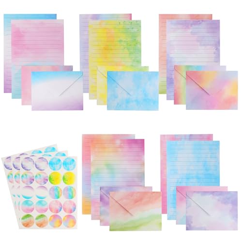 160 PiezasPapel Cartas y Sobres Elegantes, Juego de Papel de Cartas y Sobres, Conjunto de Sobre de Papel de Colores, para Invitaciones de Boda de Niñas, incluye 60 Pegatinas (A)