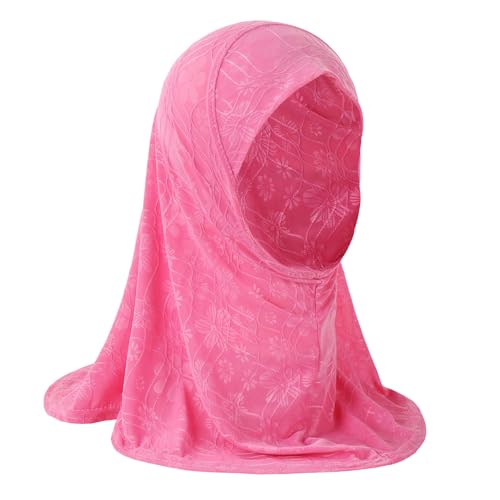 2Pcs Girls Muslim Khimar Hijab Scarf Floral Head Scarf Islamic Arab Head Wrap for Age 2-6 Years4