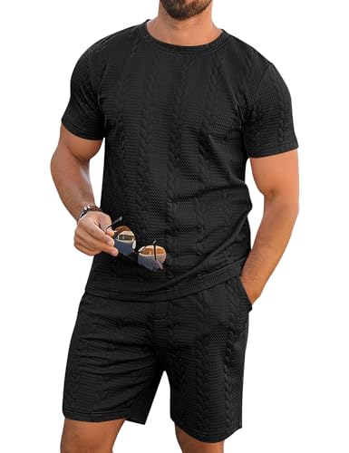 Babioboa Men's Short Sleeve Tracksuit Summer T Shirt & Shorts set Striped Jaquard Solid Two Piece Casual Daily Duty-off