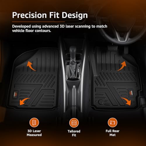 Image of Amazon Basics 5D Custom Fit Car Floor Mats for Baleno | Odor Free Virgin Polymer | All Weather Waterproof Protection | Edge to Edge Coverage | 3 Piece Set