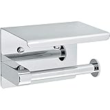 Alpine Toilet Paper Holder with Shelf Wall Mount - Rust Resistant Polished Chrome Single Toilet Roll Holder Wall Mounted, Stainless Steel Toilet Tissue Holder Sleek Shelf Roll Holder for Bathroom