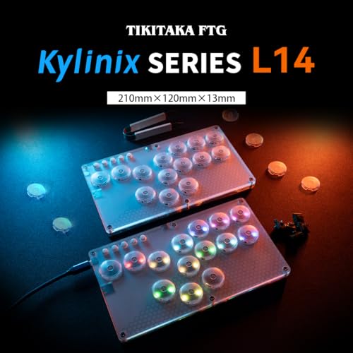 TIKITAKA FTG Kylinix series L14 ゴーストシャフト（Ghost シャフト）を搭載レバーレスアケコン アケコン レバーレス ロープロオールボタン for PC/Switch/PS4 PS3 天板カスタマイズ用テンプレート RGB LEDライト ホットスワップ対応 日本語説明書付き (WHITE)