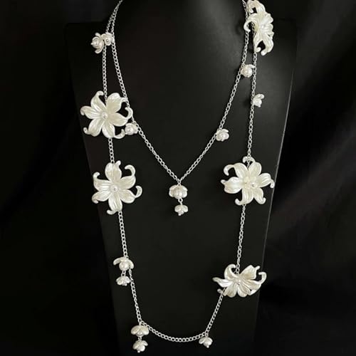 Flower Pearl Necklace Layered Pearl Choker Necklaces for Women Trendy Sexy Lilies Flowers Chain Belt Body Wasit Chain Pearls Belt Summer Jewelry Gifts4