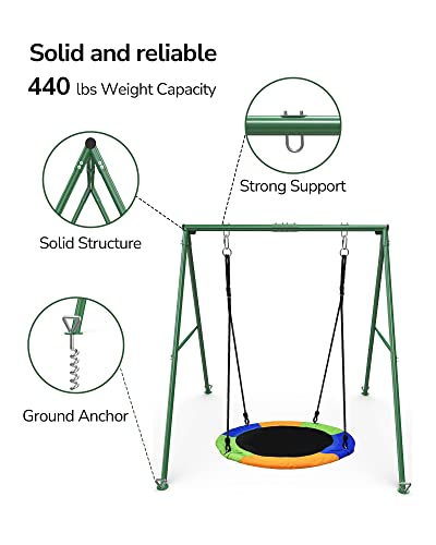 Pacearth PACEARTH0036 500Lbs Capacity Flying Saucer Swing Set With Heavy Duty A-Frame Metal Swing Stand thumb #3