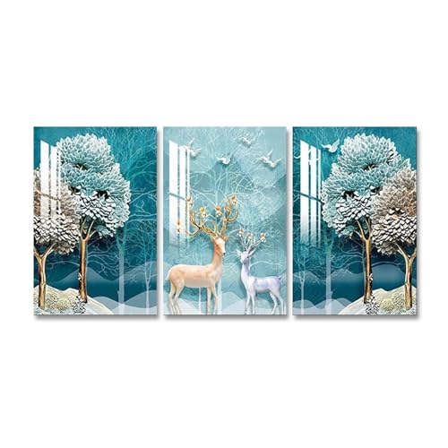 Toile art mural moderne cerf et élan doré triptyque luxe abstrait 50x75cm