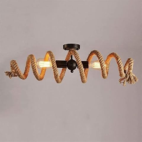 Mrdsre Retro Personality Twisted Hemp Rope Chandeliers Industrial Vintage Rustic Steampunk Metal Water Pipe Retro Ceiling Light Hanging Lamp Handwoven Ceiling Lamp Cover