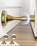 Door Stoppers Magnetic Door Stop - 2 Pack Heavy Duty Stainless Steel Door Holder to Keep Door Open, No-Drill Strong Adhesive & Screws, Wall & Floor Mounting Door Stoppers for Bottom of Door,Gold