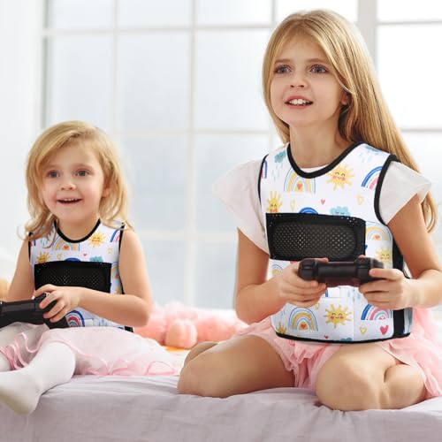 Image of Janmercy Weighted Vest for Kids Ages 2 to 9 Adjustable Neoprene Compression Vest Removable Weights Breathable Comfort Toddler(Rainbow,Small,Beige)