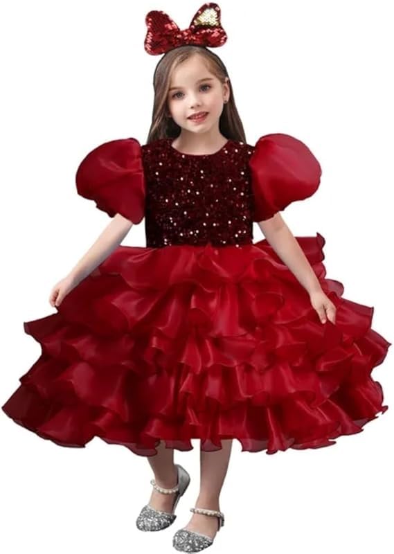 Elegant Little Girls Party Dress Age 1-4 Elegantly Customized Birthday Dress with Puffy Sleeves, Skirt, Sequins2