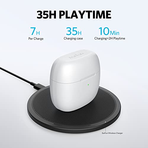 Image of EarFun Wireless Earbuds, [What Hi-Fi Awards] Air Bluetooth In-Ear Headphones with 4 Mics ENC, Sweatshield IPX7 Waterproof, Clear Sound, Deep Bass, Wireless Charge, App Customize EQ, 35H, White
