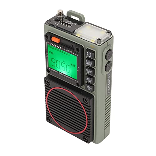 Full Band Radio, Portable Aircraft Band Radio Receiver, Bass Stereo SOS Alarm Portable Bluetooth Card Playback Retro FM VHF AM SW WB Radio with Flashlight