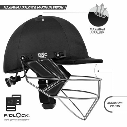 Image of DSC Fort 44 Titanium Cricket Helmet for Mens | Adjustable Titanium Grill | Adjustable Back Support Strap | Light Weight
