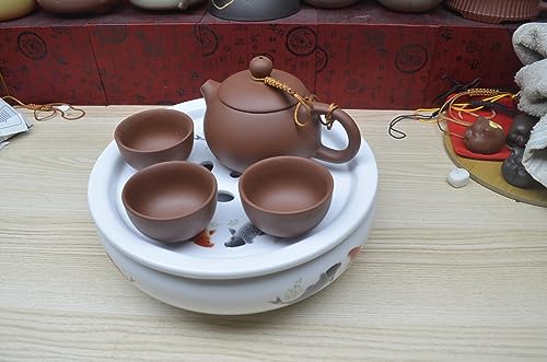 Image of Porcelain Tea Tray, Double-Layer Ceramic Tray Round for Tea Coffee Serving Table (Fish)