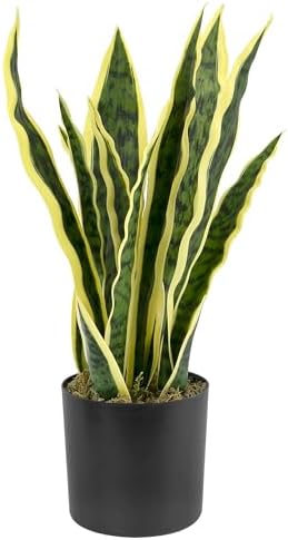 Artificial Snake Plant in Black Plastic Pots, Sansevieria 40CM, T...