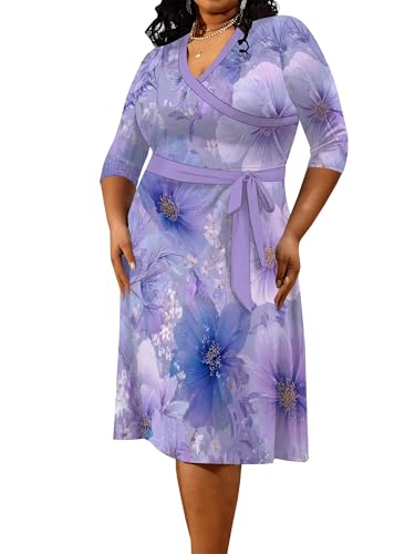 Image of PinkPatty Women's Plus Size Maxi Dress Print 3 /4 Sleeves V Neck Party Sundress Wedding Guest Dresses