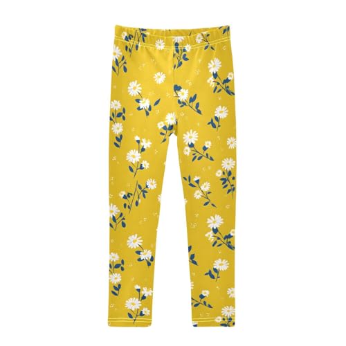 Retro Daisy Yellow Floral Girls Leggings Soft Stretch Workout Yoga Dance Pants for Kids Casual Tights
