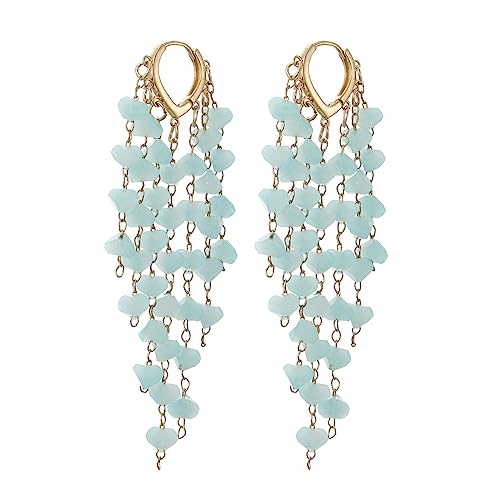 Fringe Hoop Dangle Earrings, Long Beads Tassel Chain Earrings for Women Sparkly Chandelier Earrings