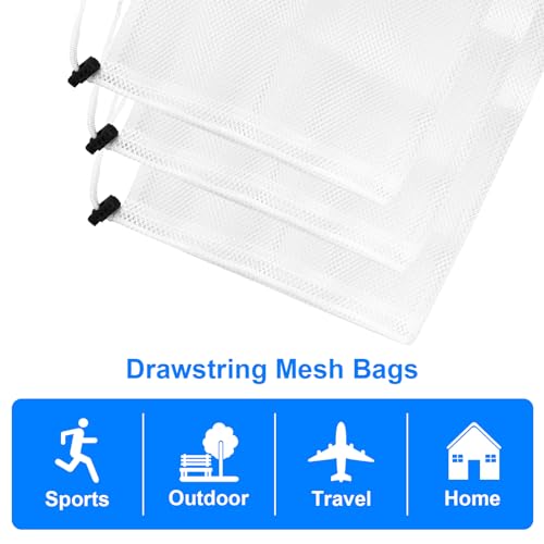 Cosmos 3 Pcs Sport Mesh Bags Drawstring Storage Net Bag 10" x 11.5" Multipurpose Nylon Mesh Drawstring Bag with Cord Lock Closure for Golf Balls Tennis Balls Ping Pong Balls Organizer Bags4