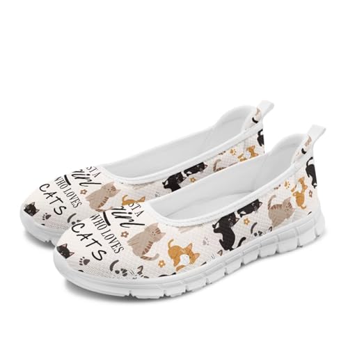 Howilath Cute Animal Print Women Mesh Flats Shoes Casual Slip on Shoes Breathable Loafers Walking Shoes