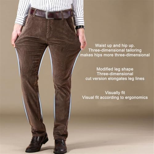 Men's Classic-Fit Corduroy Pant, Men Straight Fit Flat-Front Casual Business Loose Stretch Corduroy Pant3