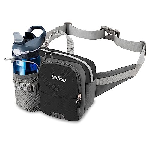 buffup® Riñonera Deportiva con Portabotellas – Ideal para Senderismo, Correr, Ciclismo, Escalada y Camping (Negro)