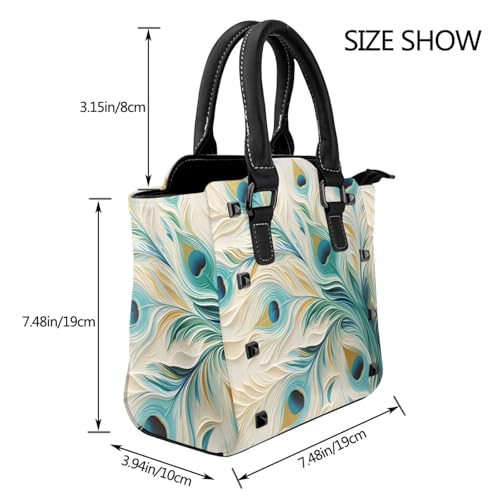 Leather Shoulder Bag for Women, Peacock Feathers Studded Purse Bohemian Crossbody Handbags Punk Hobo Bag with Adjustable Strap3