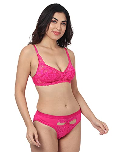 Image of SGC SWEDEN Women's Cotton Bra Panty Set, Sexy Lingerie for Honeymoon Sex Lingerie Set for Women Bra Panty Set for Women Babydolls Sexy Lingerie for Honeymoon Lingerie Multi-Color Cup-B Pink