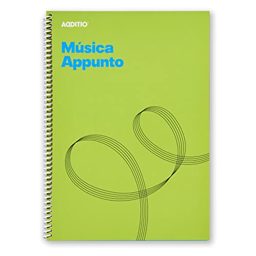 ADDITIO - Cuadernos de música APPUNTO | Adaptados a todas las edades y procesos de aprendizaje | 12 pentagramas de 9 mm | Páginas cuadriculadas | 40 páginas | A4 | Papel ecológico | Espiral | Verde