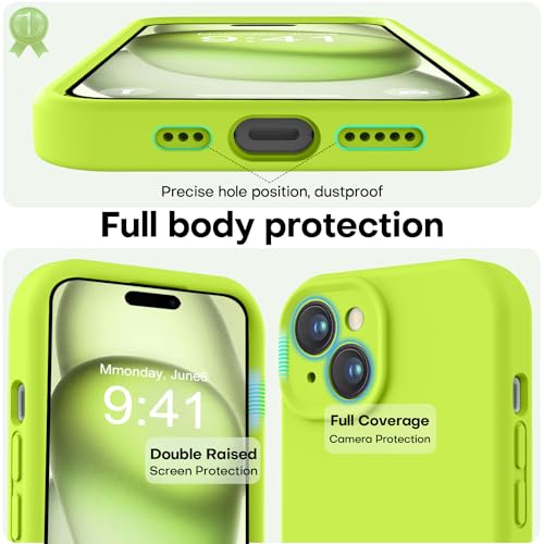 Image of LOVE 3000 Compatible with iPhone 15 Case, [Smooth Silicone Full Coverage Camera] [8ft Drop Protection], Soft Microfiber Lining Full Body Protective Case for iPhone 15 6.1 inch - Fluorescent Green