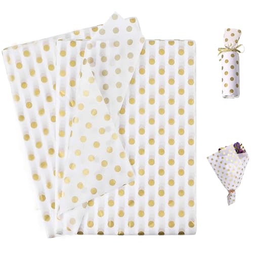Jwssor Gold Polka Dots Tissue Paper 20sheets 20X14inch Gift Wrapping Paper for Gift Bags Wedding Birthday Baby Shower DIY Crafts
